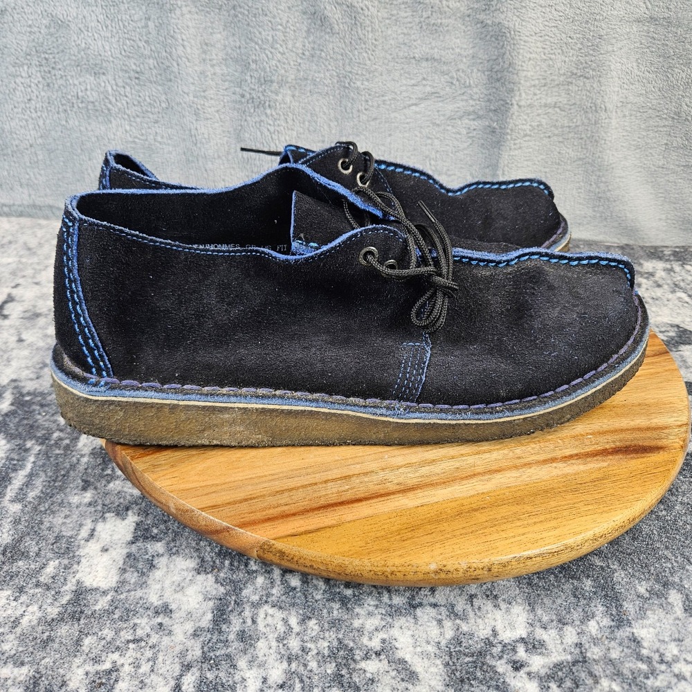 Clarks Desert Trek Boots Mens 12 Black Blue Leather Split Toe Crepe Chukka